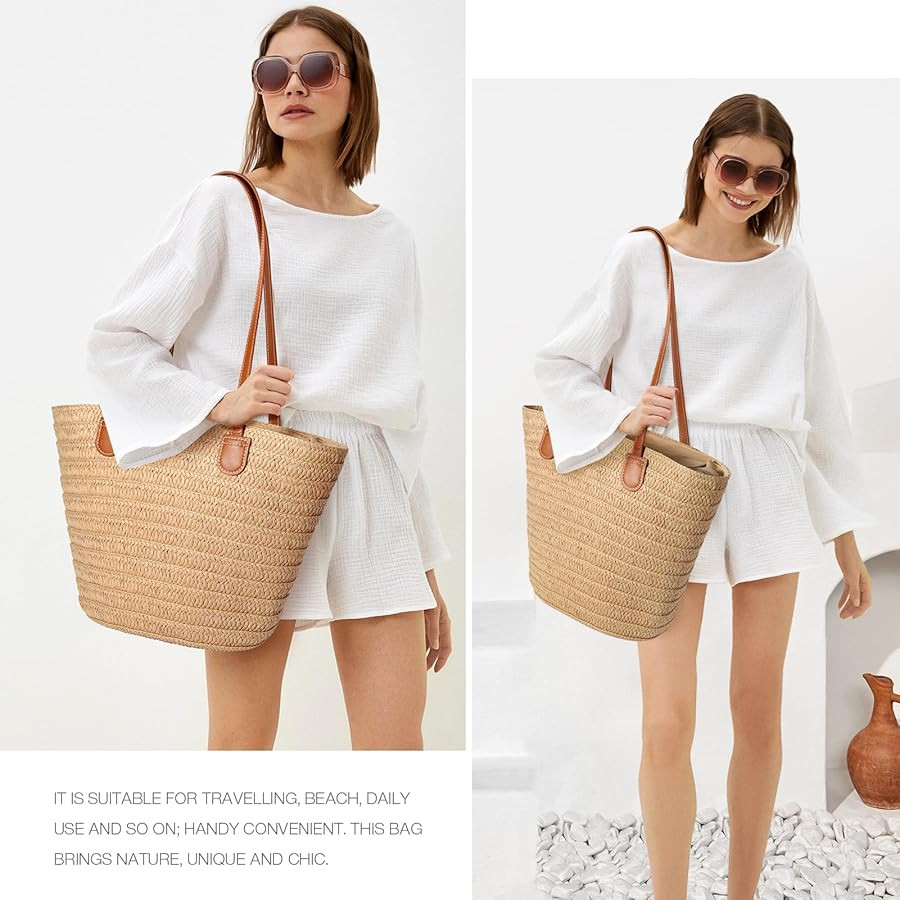 Hommtina Straw Bag Womens Straw Beach Bag Vacation Purse for Summer | Amazon (US)