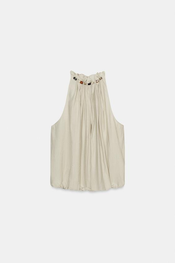 BEADED HALTER BALLOON TOP | Zara UK