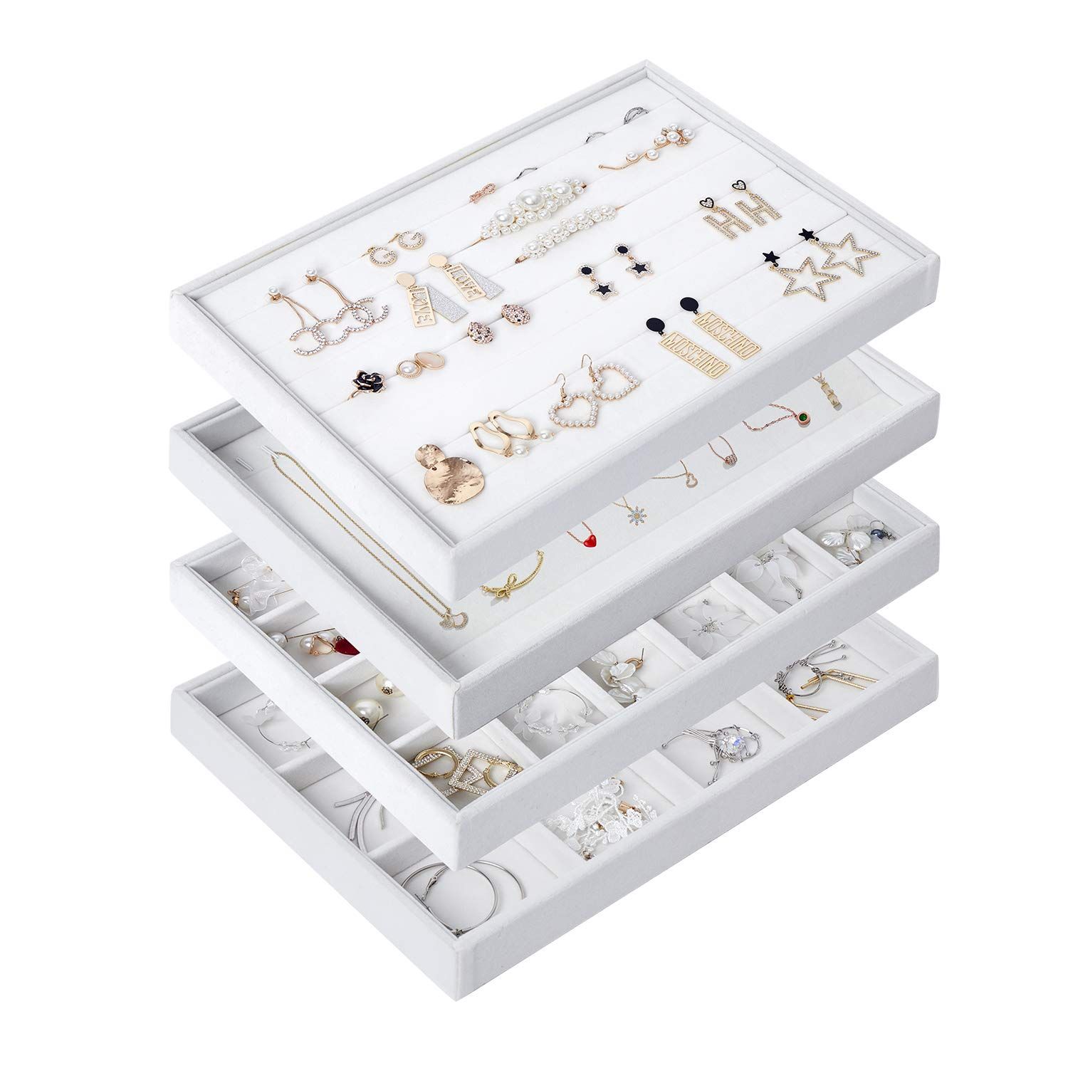 Utop Stackable Velvet Jewelry Trays Organizer, Jewelry Storage Display Trays for Drawer, Earring Nec | Amazon (US)