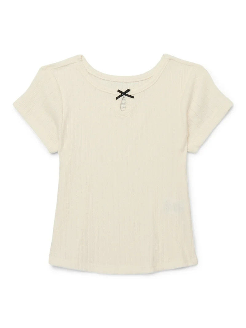 Wonder Nation Girls Ribbed Pointelle Keyhole T-Shirt, Sizes 4-18 & Plus | Walmart (US)