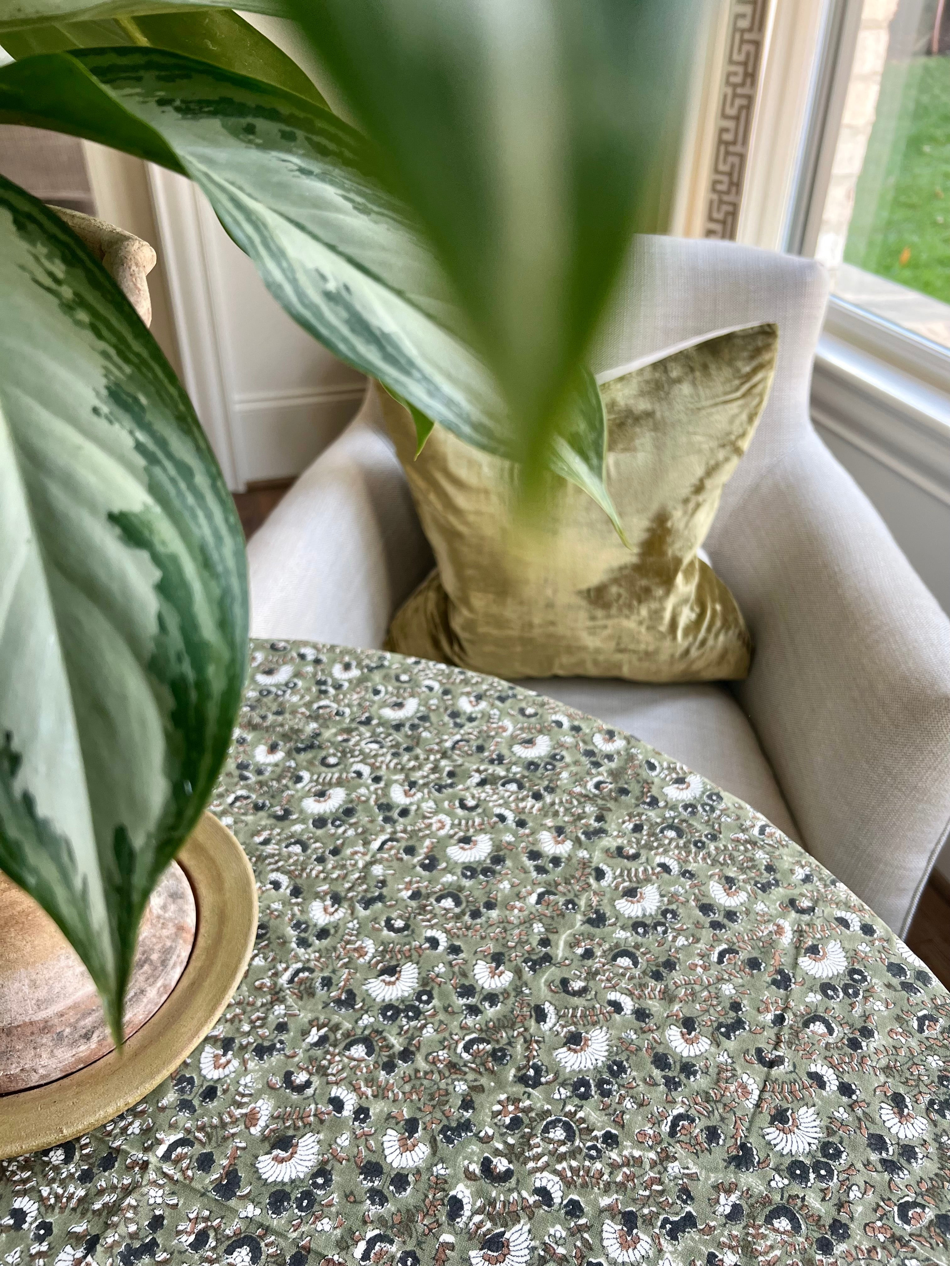 Bustling Florets in Olive Green Tablecloth | Christina Dickson Home