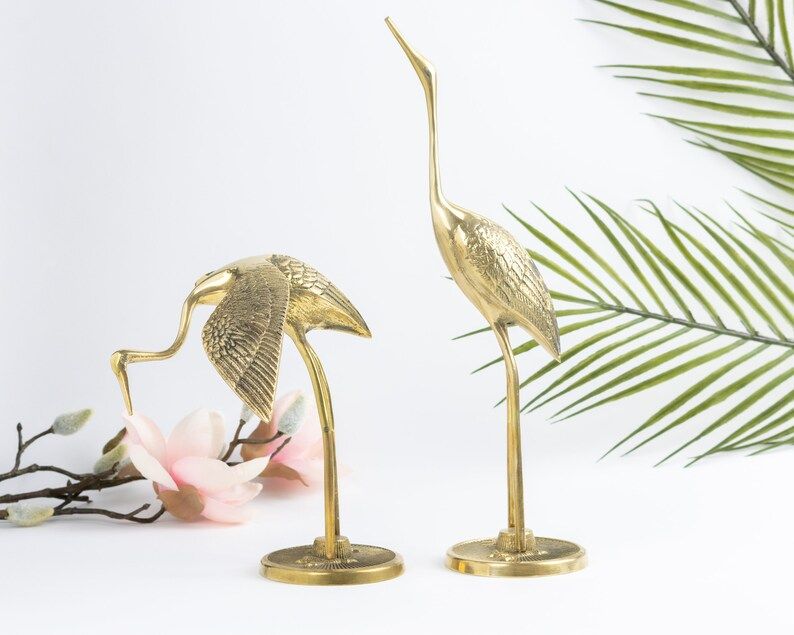 Vintage Brass Cranes Pair  Heron Sculpture - Etsy | Etsy (US)