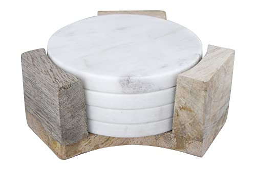 Bloomingville Round Marble Coasters with Mango Wood Holder (Set of 5 Pieces), Model Number: AH1054 | Amazon (US)