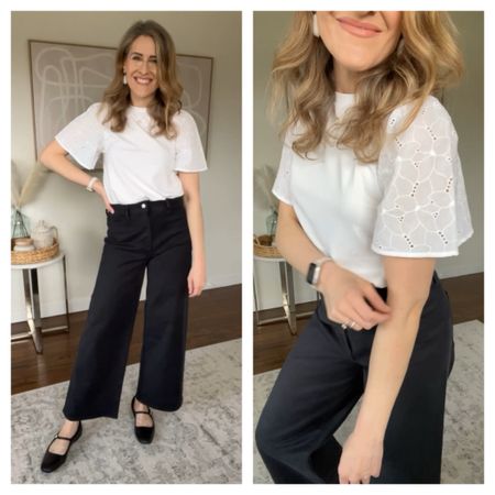Target outfit on sale! The denim is 30% off today only! Tops are $10.50, tts small. Wide leg jeans are tts 6. Flats are comfy, slip a bit but the strap fixes that. Tts. #targetstyle 

#LTKfindsunder50 #LTKstyletip #LTKxTarget