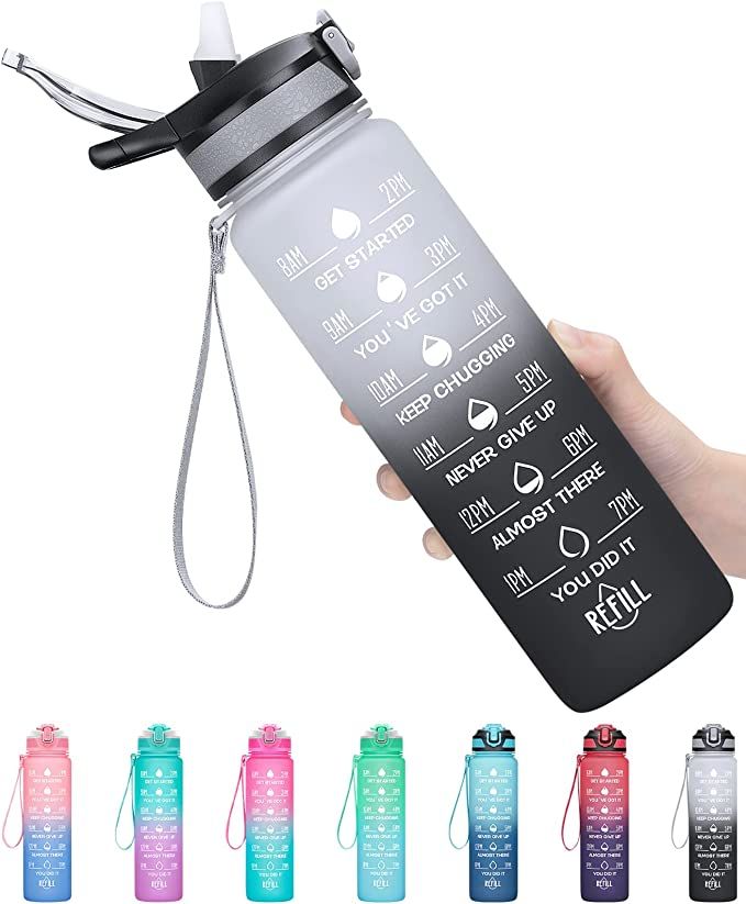 MEITAGIE 32oz Leakproof Motivational Sports Water Bottle with Straw & Time Marker, Flip Top Durab... | Amazon (US)