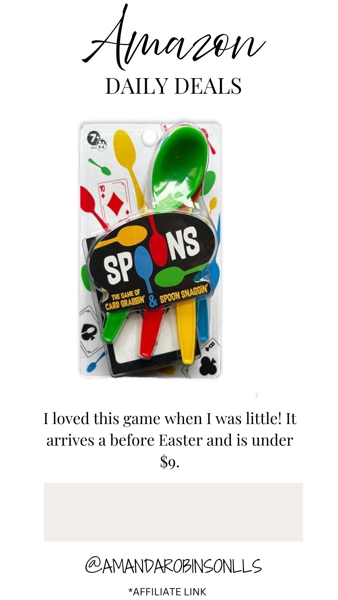 Amazon daily deals
The game of spoons
Easter basket filler idea 

#LTKSaleAlert #LTKKids