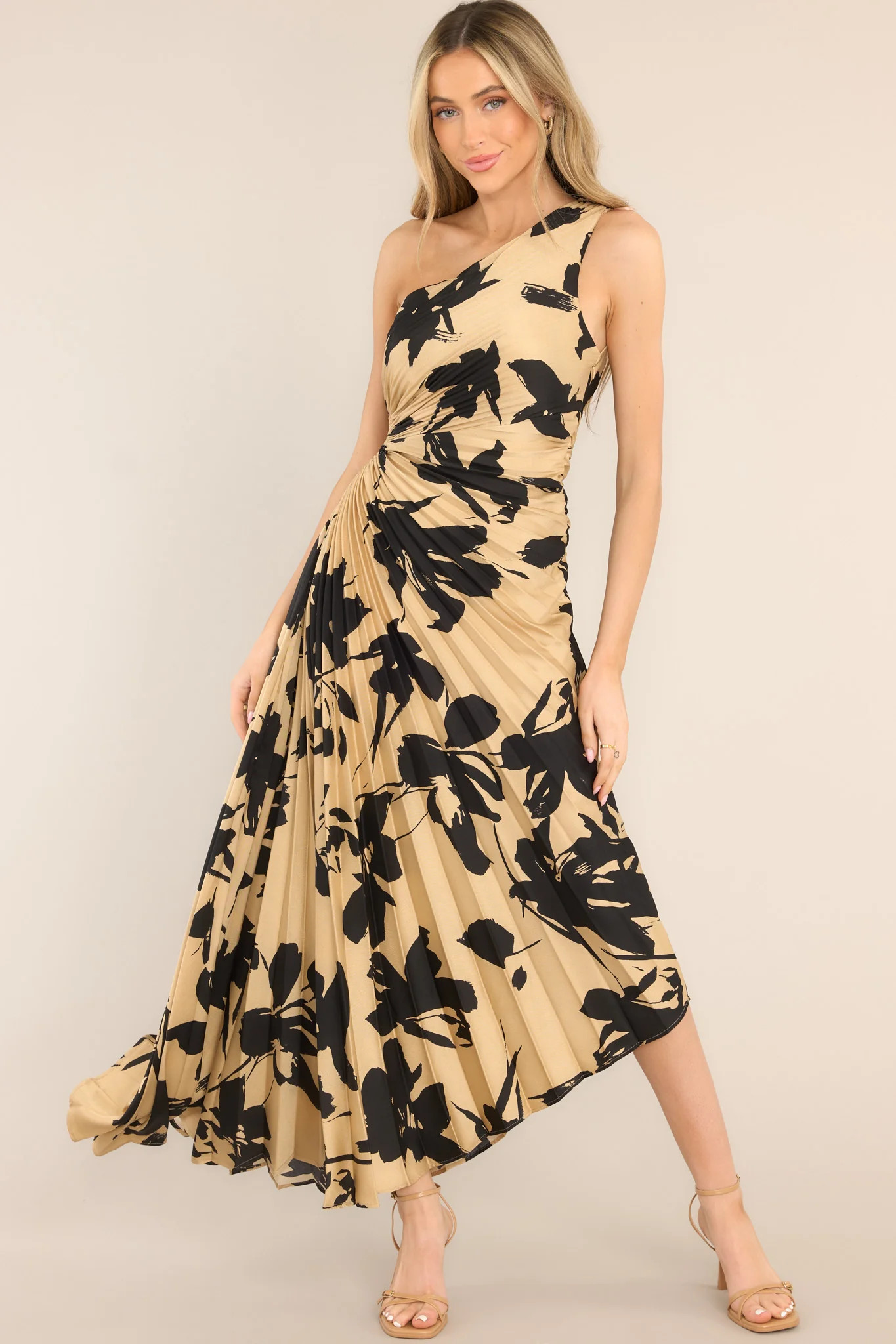 Timeless Tan Print Pleated Maxi Dress | Red Dress 