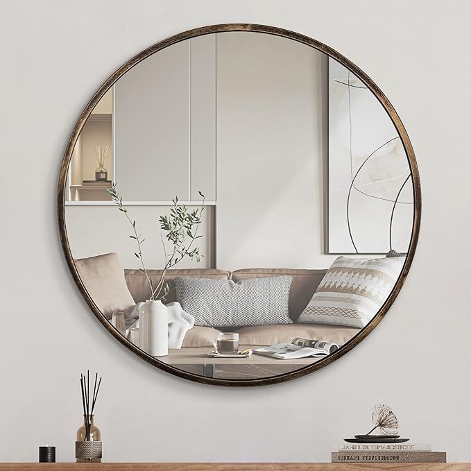1st owned Round Wall Mirror Bronze 24 Inch -Circular Metal Framed Wall Mounted Mirror, Hanging Ro... | Amazon (US)