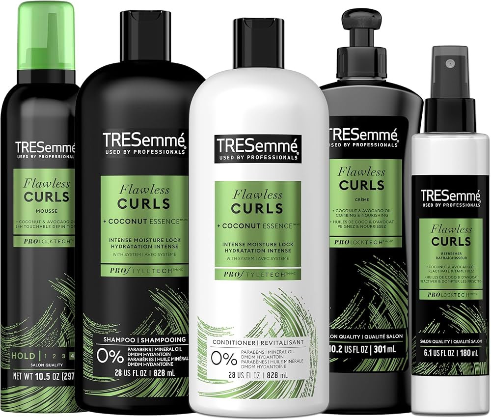 TRESemmé Flawless Curls Shampoo, Conditioner, Mousse, Cream, & Spray with Coconut Oil & Avocado ... | Amazon (US)