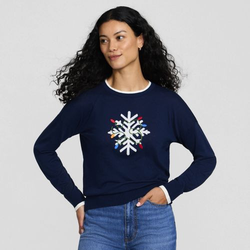 Women's Drifter Lite Double Trim Jacquard Crew Sweater | Lands' End (US)