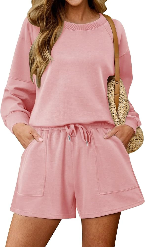 KISSMODA 2 Piece Sets for Women Sweatsuit Casual Tracksuits Long Sleeve Tops and Shorts 2025 Loun... | Amazon (US)