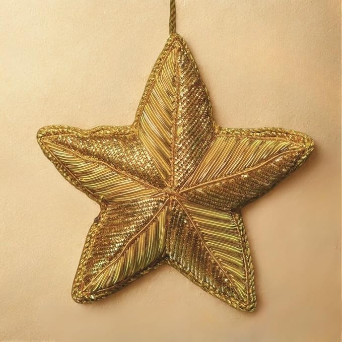 Gold Star Ornament for Christmas Tree, Hanging Xmas Tree Decoration, Gold Holiday Decor, Fabric P... | Amazon (US)