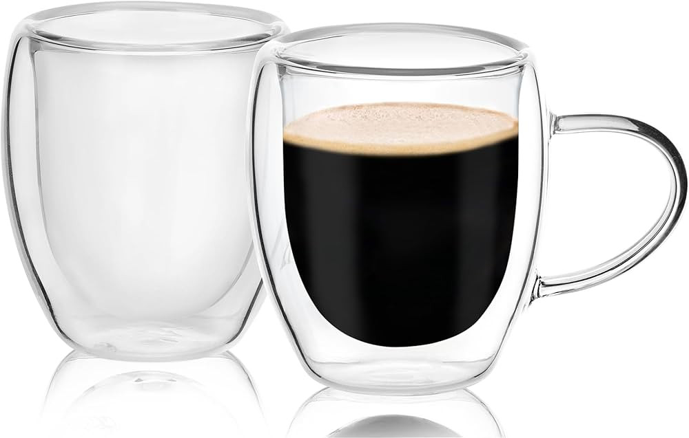 Moretoes 5.5oz Espresso Cup, Double Walled Glass Mugs, Insulated Clear Coffee Mug with Handles, S... | Amazon (US)