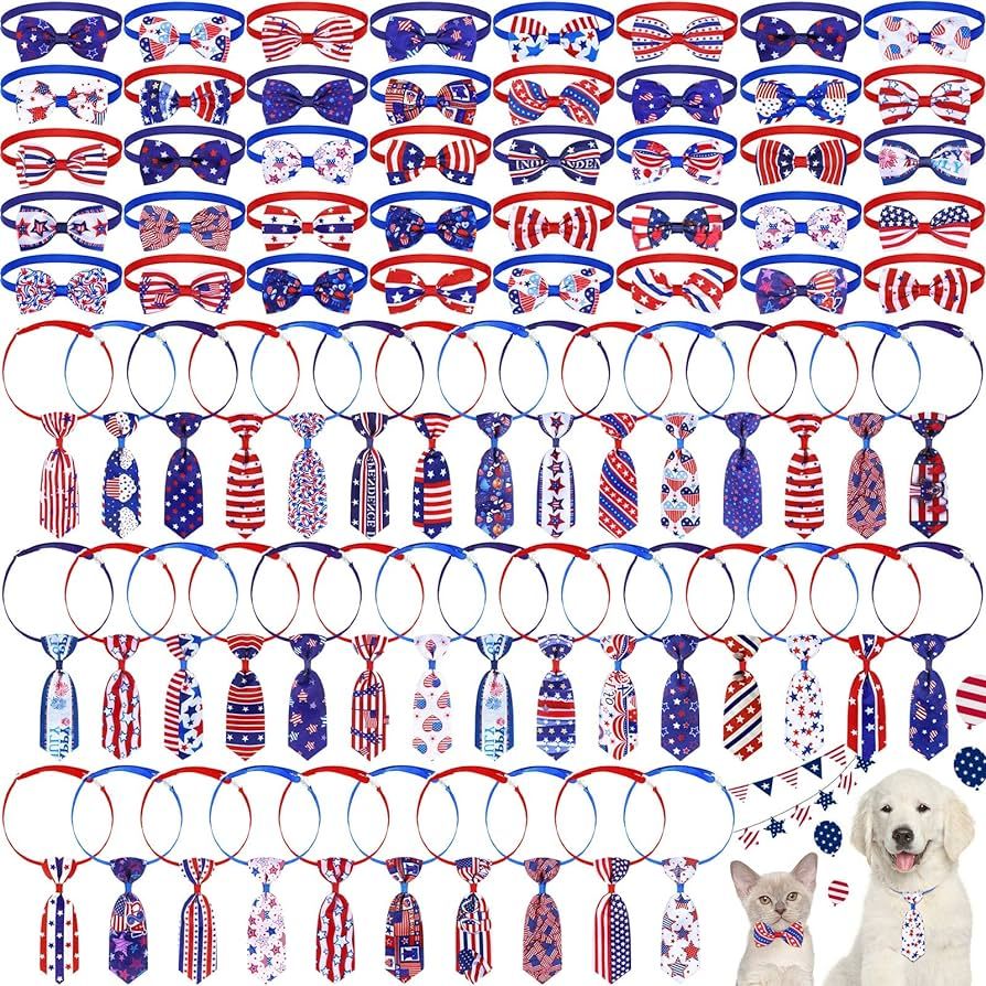 80 Pcs Independence Day Dog Bow Ties 40 Pet Dog Bow Ties 40 Pet Neckties Blue White Red US Flag S... | Amazon (US)