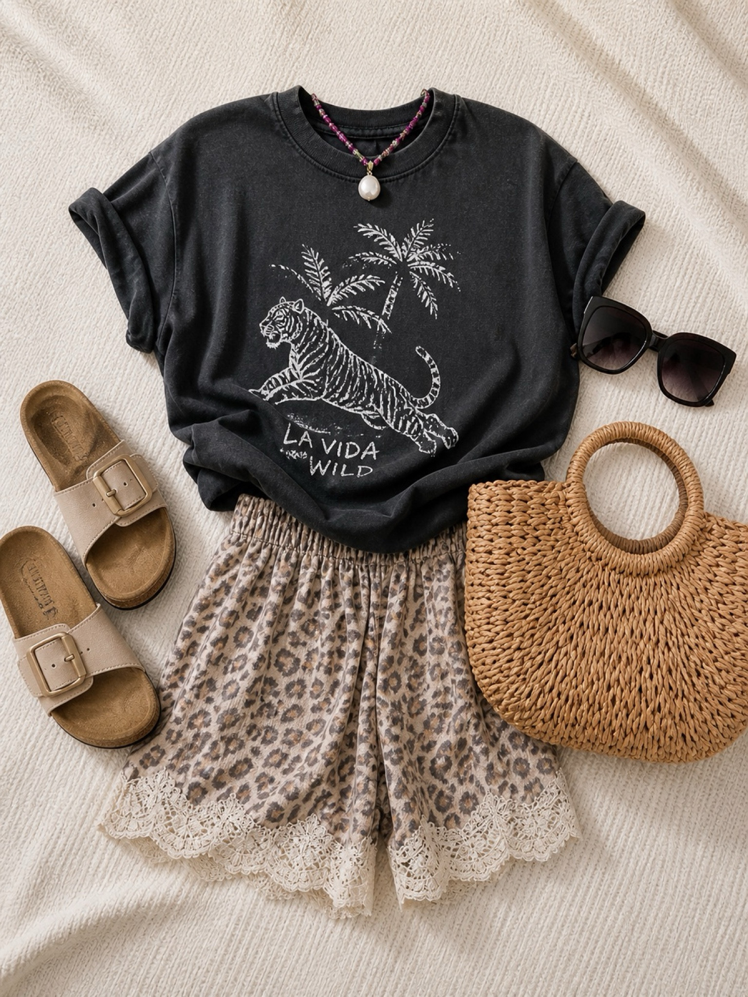 Aerie stain leopard lace shorts with graphic tee

#LTKSeasonal #LTKootd
