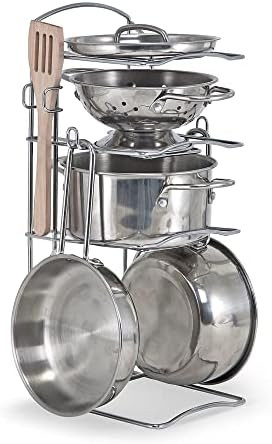 Melissa & Doug Stainless Steel Pots and Pans Pretend Play Kitchen Set for Kids (8 pcs) | Amazon (US)