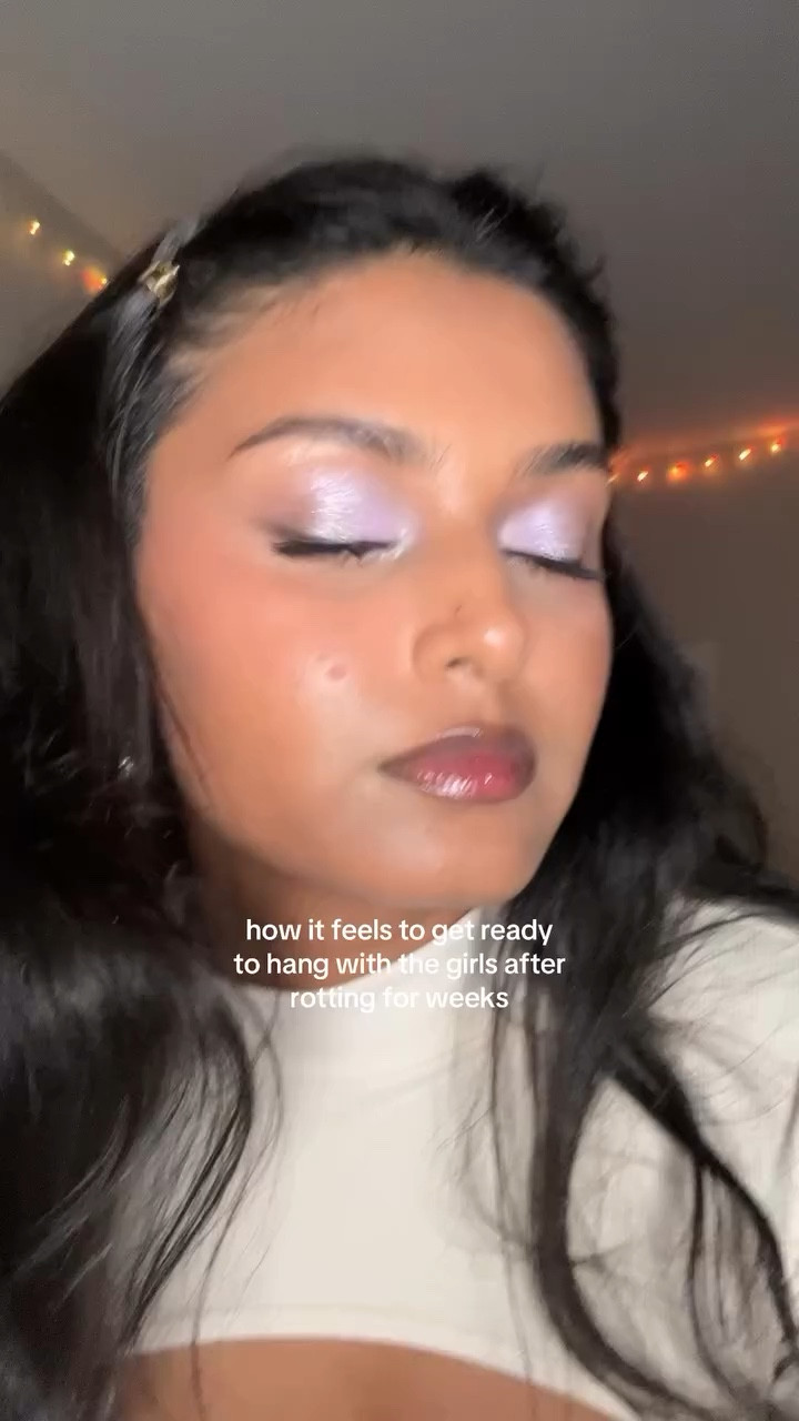 go hang out with your friends bb girl 🥺 
💜🤍 cool tone icy lavender makeup  #makeuproutine #grwmmakeup #brownskinmakeup