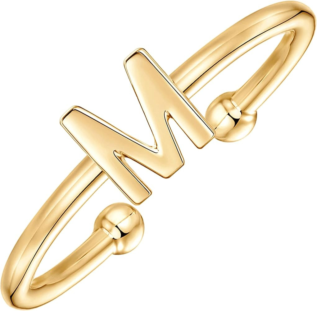 PAVOI 14K Gold Plated Initial Adjustable Ring | Womens Initial Ring | Fasion Ring Women | Amazon (US)