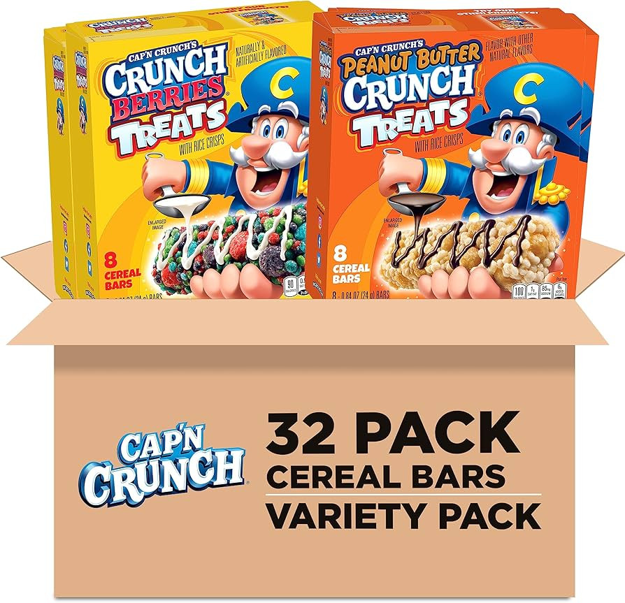 Quaker Cap'n Crunch Treat Bars, 2 Flavor Variety Pack, 0.84 Oz, 32 Count | Amazon (US)