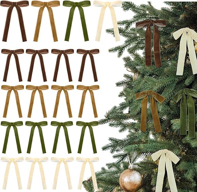 24 Pcs Velvet Bows Christmas Tree Ornaments Vintage Velvet Ribbon Bows for Tree Garland Wreath In... | Amazon (US)