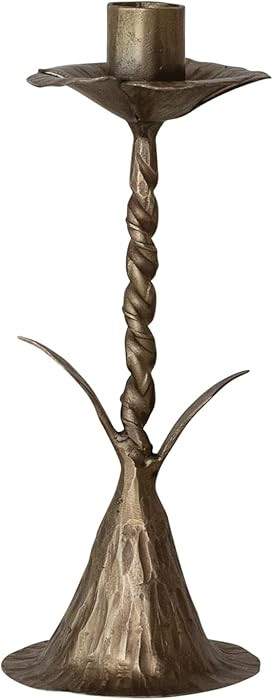 Creative Co-Op Hand-Forged Metal Flower-Shaped Taper Candle Holder, Antique Brass Finish | Amazon (US)