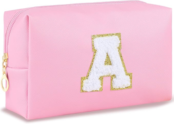 Initial Makeup Bag Personalized Preppy Cosmetic Bag Travel Toiletry Bag Waterproof PU Small Makeu... | Amazon (US)