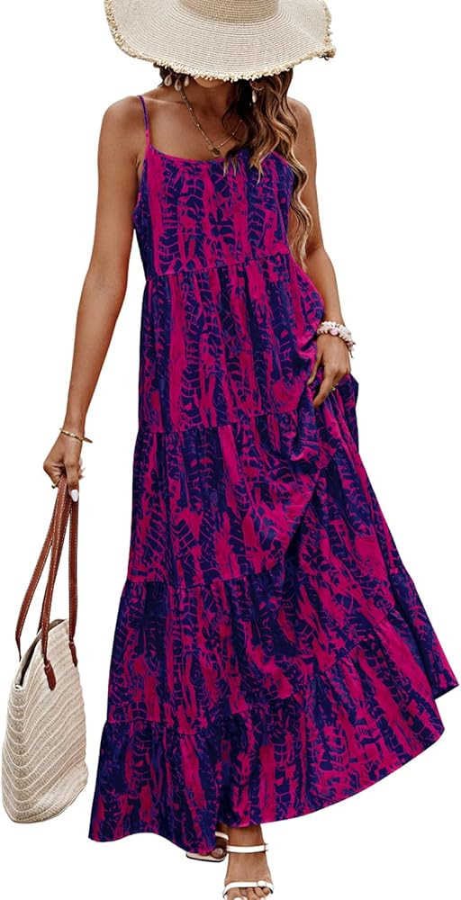 PRETTYGARDEN Women Summer Dresses 2025 Spaghetti Strap Scoop Neck Floral Maxi Dress Flowy Boho Lo... | Amazon (US)