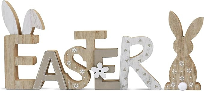 Easter Table Decor Wooden Signs Bunny Tiered Tray Decor Rustic Easter Word Sign Farmhouse Bunnies... | Amazon (US)