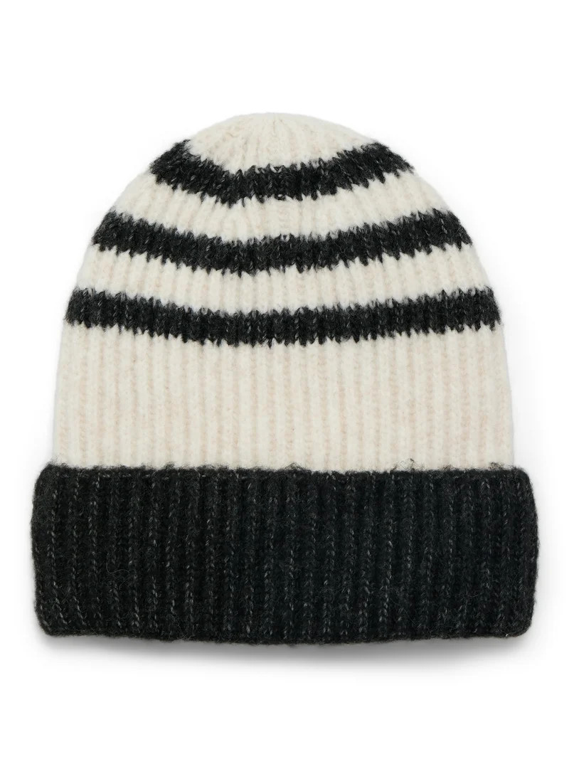 Time and Tru Women's Sporty Stripe Beanie, One Size Fits Most, Black Combo | Walmart (US)