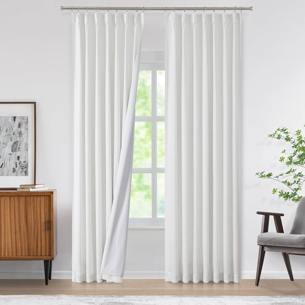 WEST LAKE White Bailey Pinch Pleat Full Blackout Curtains with Liners 90 Inches Length,Modern Lin... | Amazon (US)