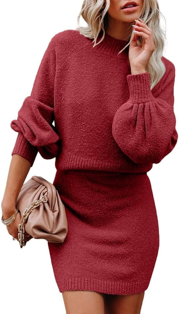Dokotoo Women's 2 Piece Outfits Sweater Set 2 Pice Set Amazon Red Sweater Outfit Skirt And Sweater | Amazon (US)