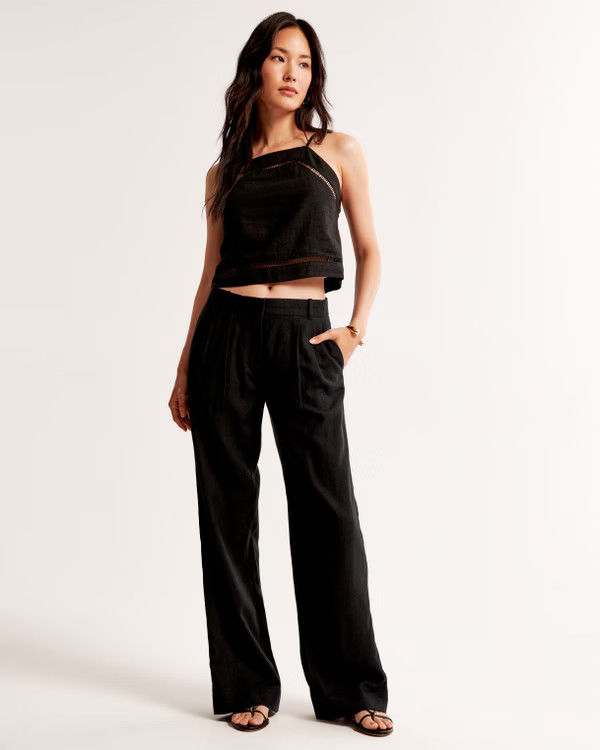 A&F Sloane Low Rise Tailored Linen-Blend Pant | Abercrombie & Fitch (US)