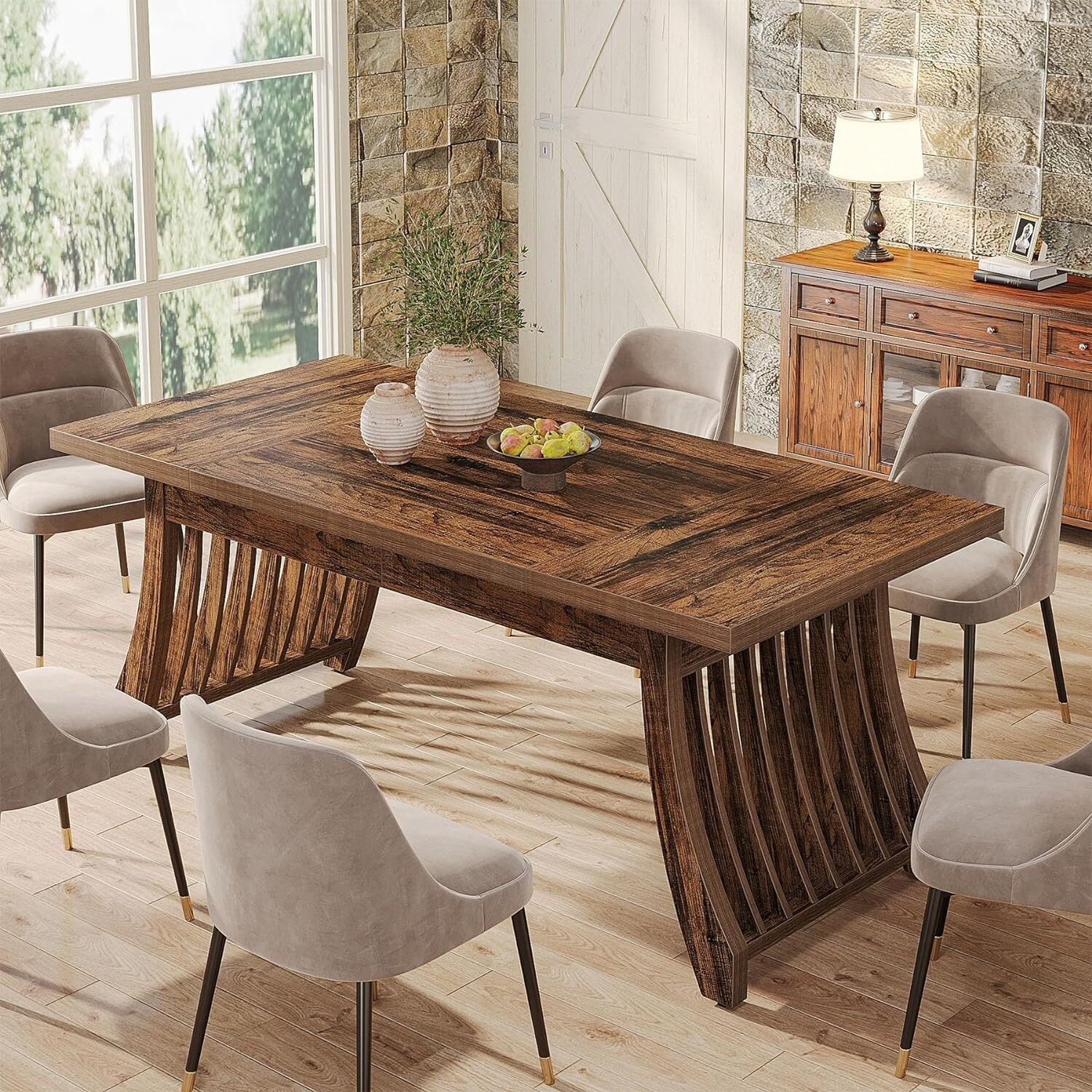Farmhouse 62.2 Inches Dining Table, Wood Kitchen Dinner Table | Bed Bath & Beyond
