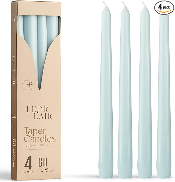 Leor & Lair Light Blue Taper Candles - 4 Pack 10" Light Blue Candlesticks - Unscented Candle Stic... | Amazon (US)