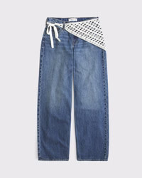 Curve Love Low Rise Ultra Loose Crochet-Style Belted Jean | Abercrombie & Fitch (US)