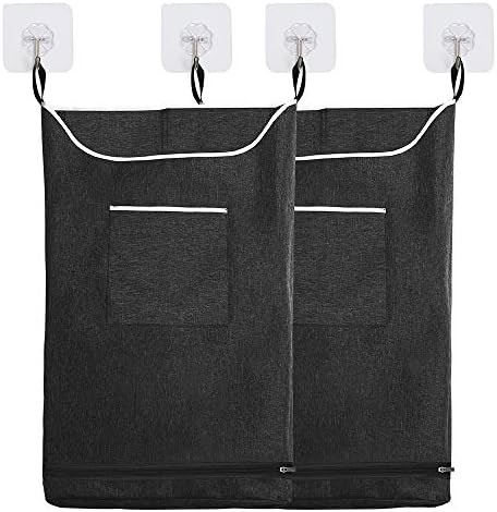 2 pack Hanging Laundry Hamper Bag Space Saving Wall with Stainless Steel Hooks Dirty Clothes Bag Lar | Amazon (US)