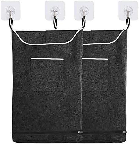 2 pack Hanging Laundry Hamper Bag Space Saving Wall with Stainless Steel Hooks Dirty Clothes Bag Lar | Amazon (US)