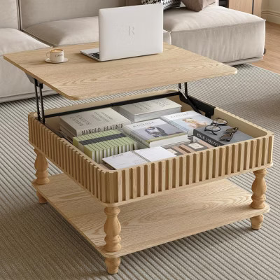 31.5" Natural Mid-Century Lift Top Square Coffee Table with Hidden and Open Storage, Wood Legs for Living Room-3irtyhousy | Target