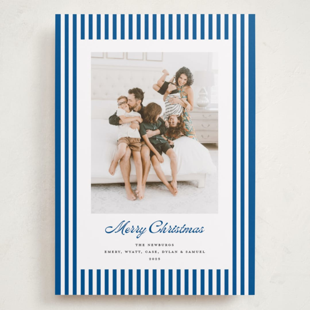 "Mini Cabana Stripes" - Customizable Grand Holiday Cards in Green by Erika Firm. | Minted