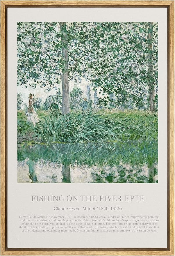 IDEA4WALL Framed Canvas Print Wall Art Fishing On The River Epte Master Artist Claude Monet Natur... | Amazon (US)