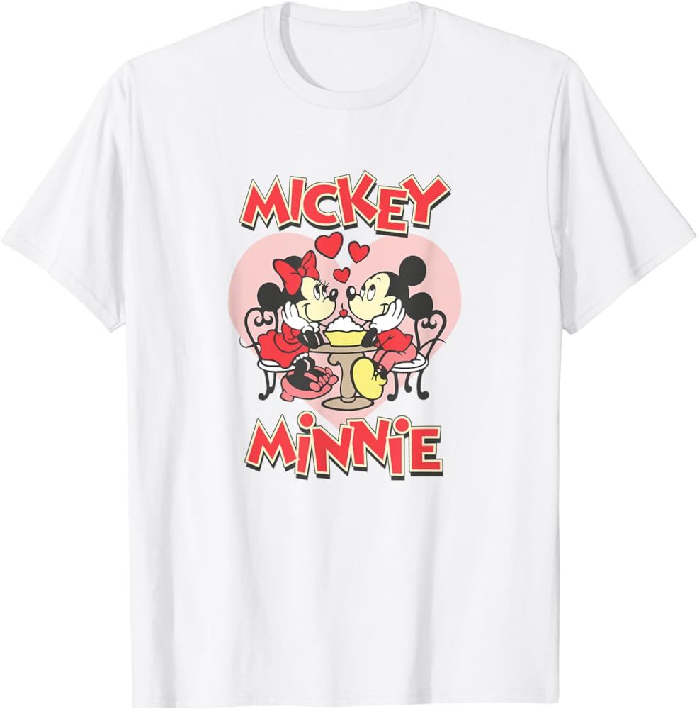 Disney Mickey Valentine's Day Mickey & Minnie Hearts T-Shirt | Amazon (US)