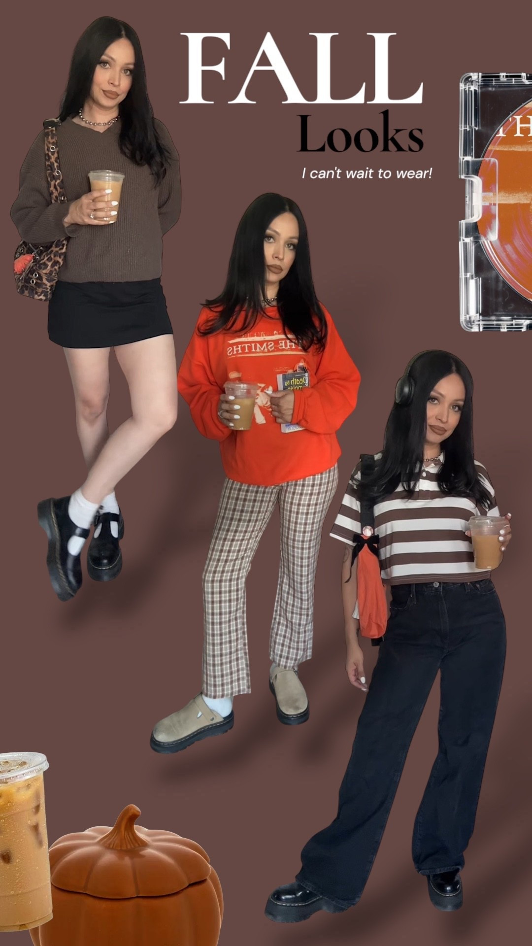 Fall looks from my Tik Tok 🍁🍂 tagged as much as I could find! Plaid pants and brown sweater were both thrifted! 