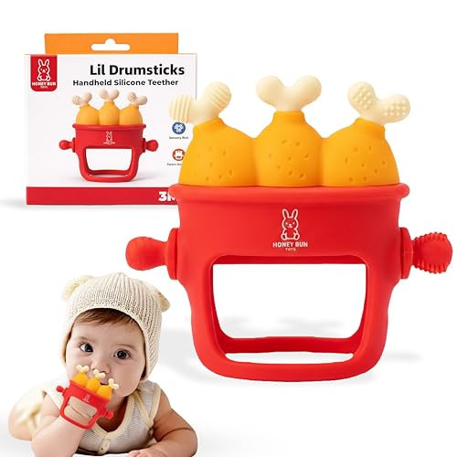 Fried Chicken Baby Teething Toys - Teething Mitten, Baby Chew Toy, Teethers for Babies 3-6 Months and 6-12 Months, Newborn Essentials Must Haves, Parent-Designed by Honey Bun Toys | Amazon (US)