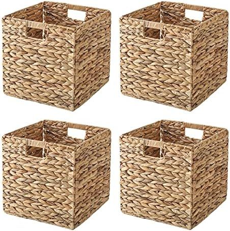 VK Living Foldable Handwoven Water Hyacinth Storage Baskets Wicker Cube Baskets Rectangular Laund... | Amazon (US)