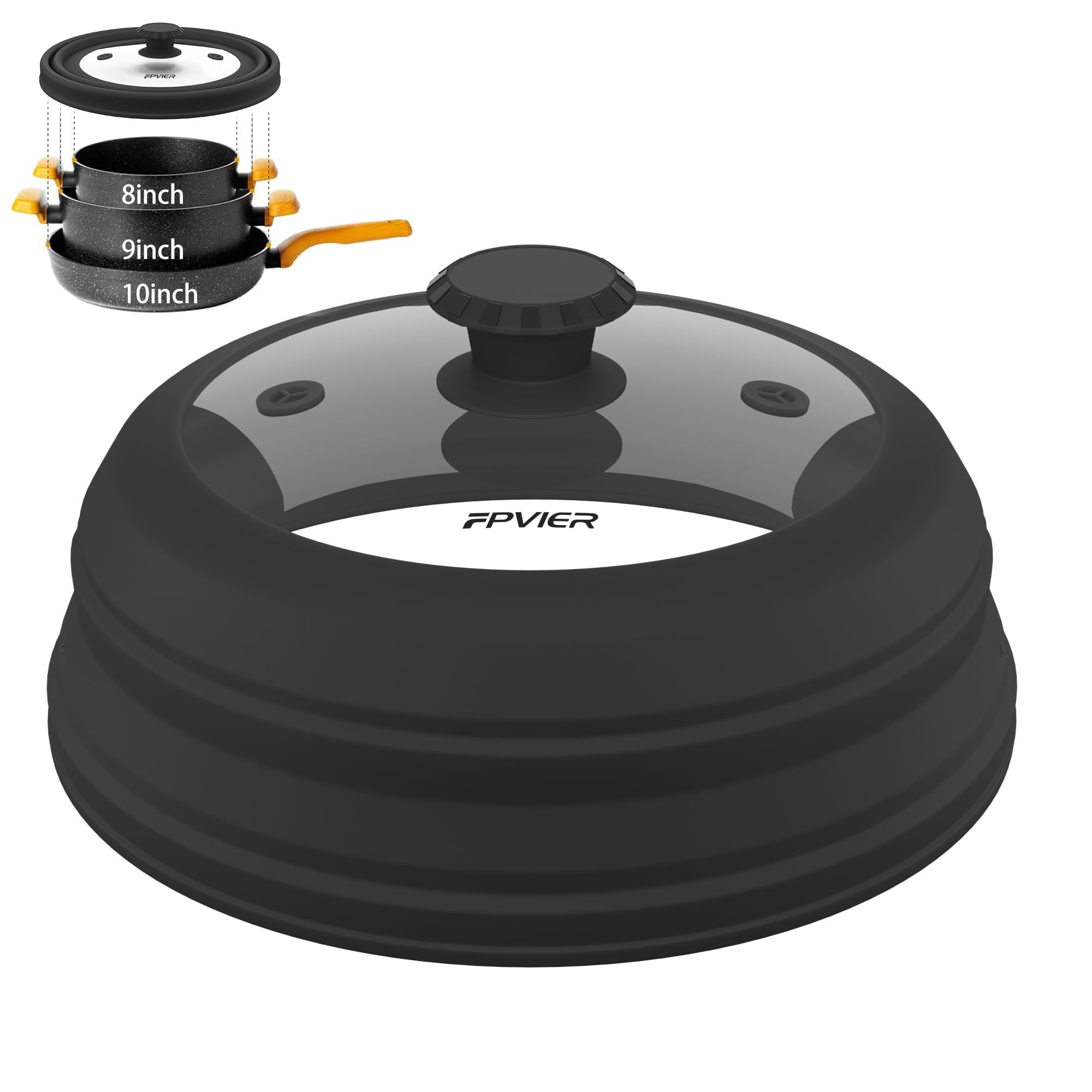 Collapsible Microwave Splatter Cover - Vented Silicone & Glass Lid with Easy-Grip Handle, Fits 6 ... | Amazon (US)