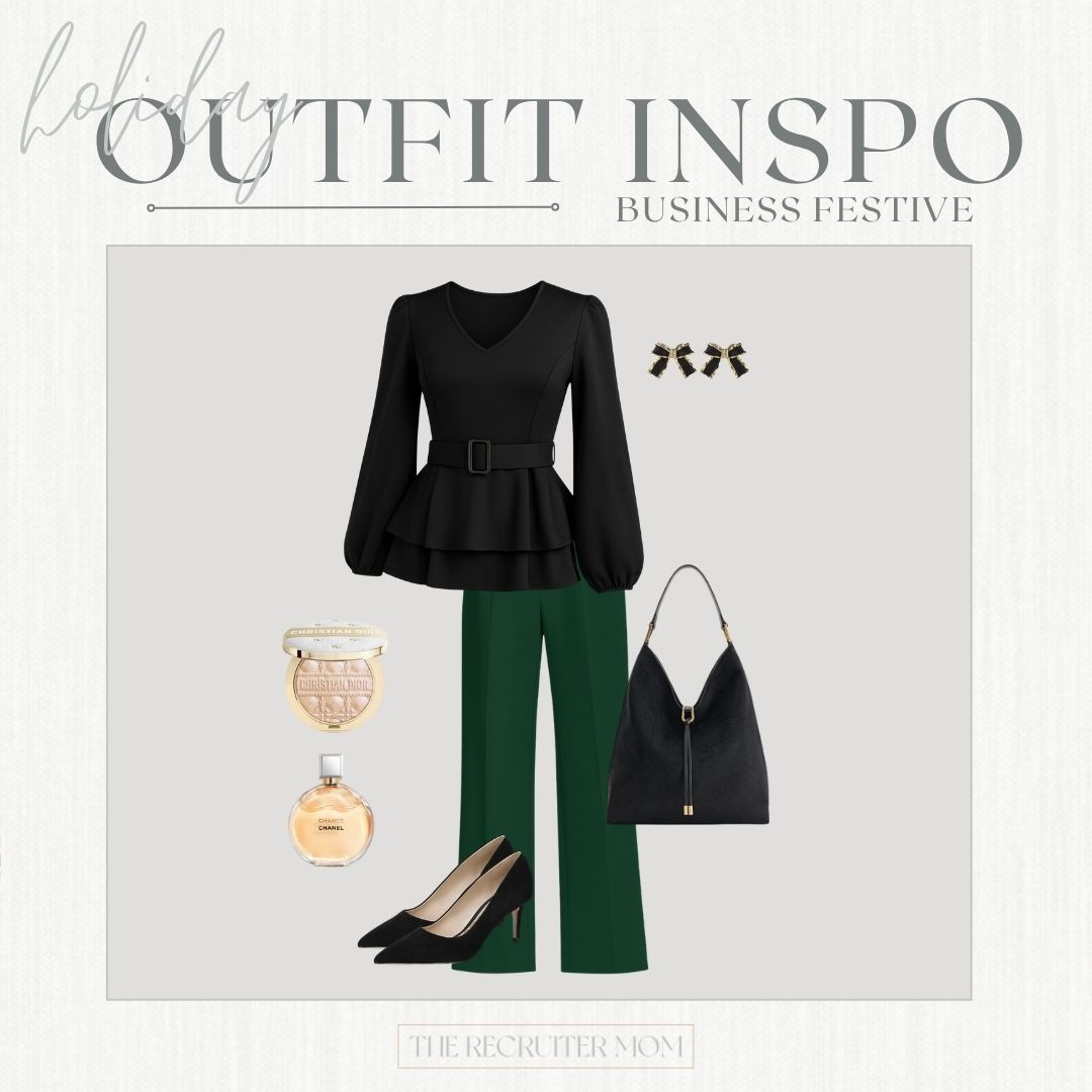 Black peplum top + green trousers for a business-festive office look 🎄🖤
#holidayworkwear #businessfestive 

 

#LTKOver40 #LTKMidsize #LTKWorkwear