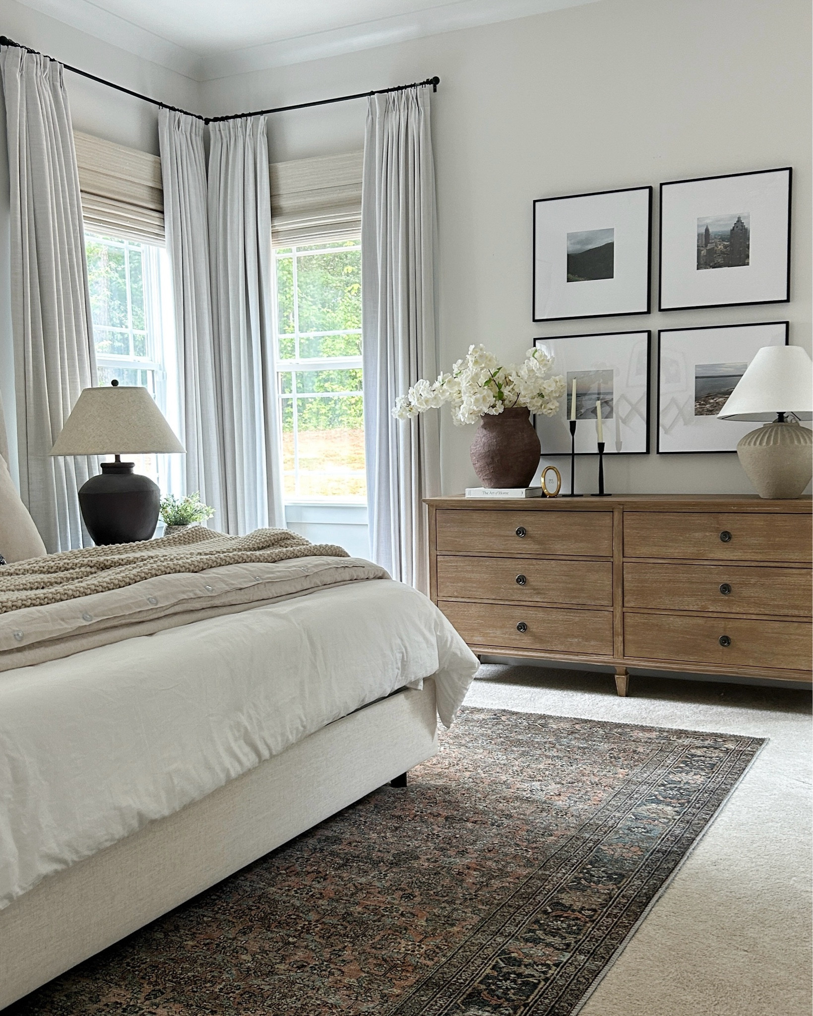 Linking current bedroom links for y’all!

 Good news! My dresser is in stock at Walmart and World Market! Cheapest at World Market! It’s such a beautiful color and has held up well! 

My gallery wall is custom from Frame It Easy! I have them linked below, but you will need to enter in the details yourself to get my exact sizing :) Here are my frame details:  My frame details: Art Size: 9″ x 9″ Outside Frame Size: 21 3/16″ x 21 3/16″ Style: Ashford, in Satin Black Matting: 6″ Smooth White Cover: Clear Acrylic 

#LTKSeasonal #LTKSaleAlert #LTKHome