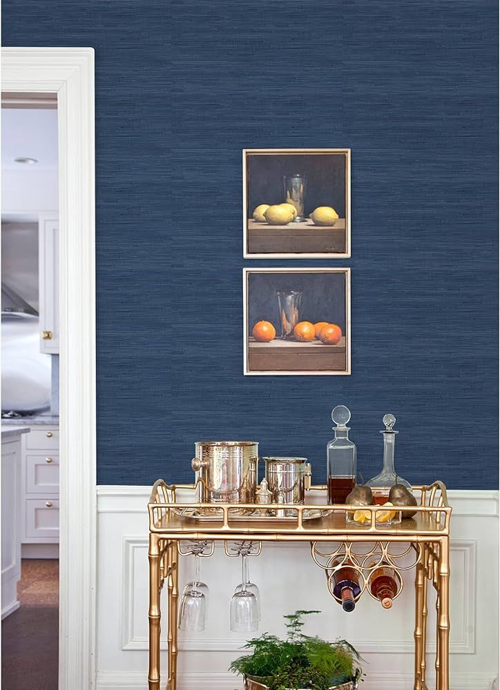 Society Social Classic Faux Grasscloth Peel and Stick Wallpaper, Navy Blue | Amazon (US)