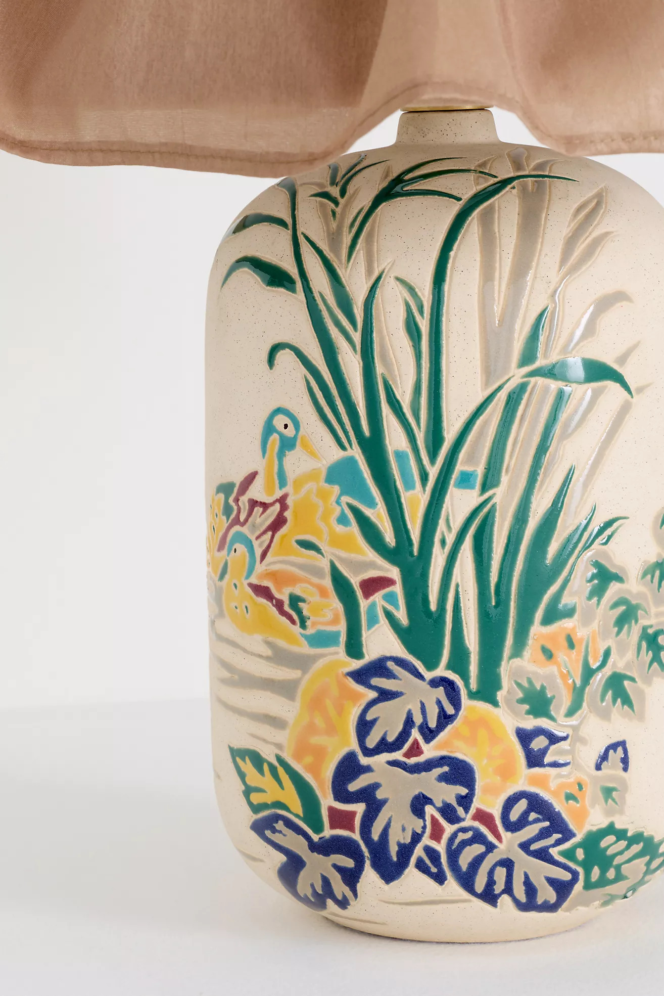 Bernadette Ceramic Carved Table Lamp with Skirted Shade | Anthropologie (US)