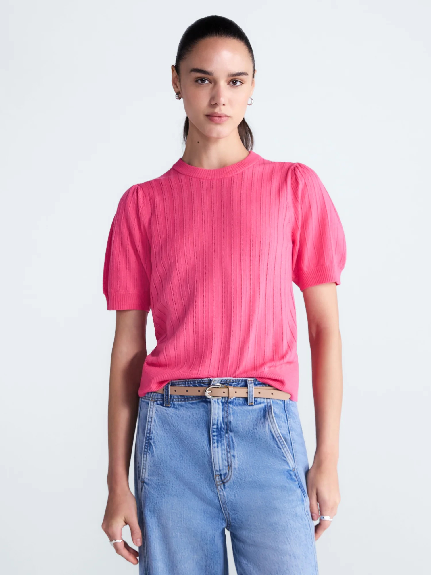 Free Assembly Women’s and Women's Plus Pointelle Sweater with Puff Sleeves, Sizes XS-4X | Walmart (US)